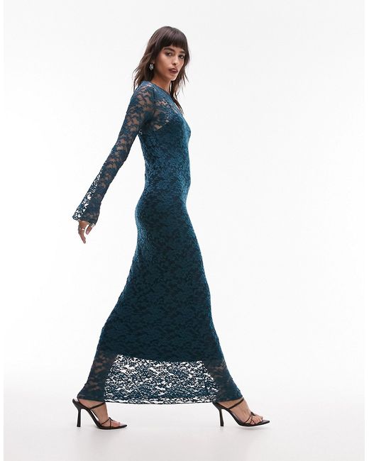TopShop lace long sleeve maxi dress in teal-