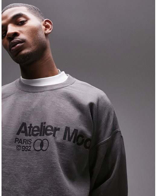 Topman oversized fit sweatshirt with atelier print in washed