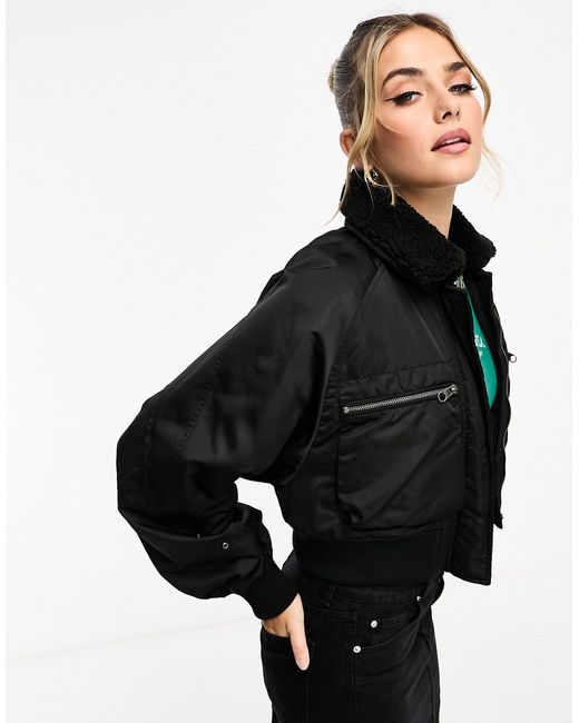 Pull & Bear crop padded bomber jacket in