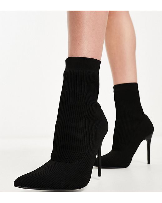 Public Desire Wide Fit heeled sock boots in knit