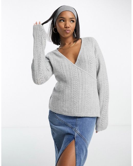 Asos Design wrap sweater with cable stitch in