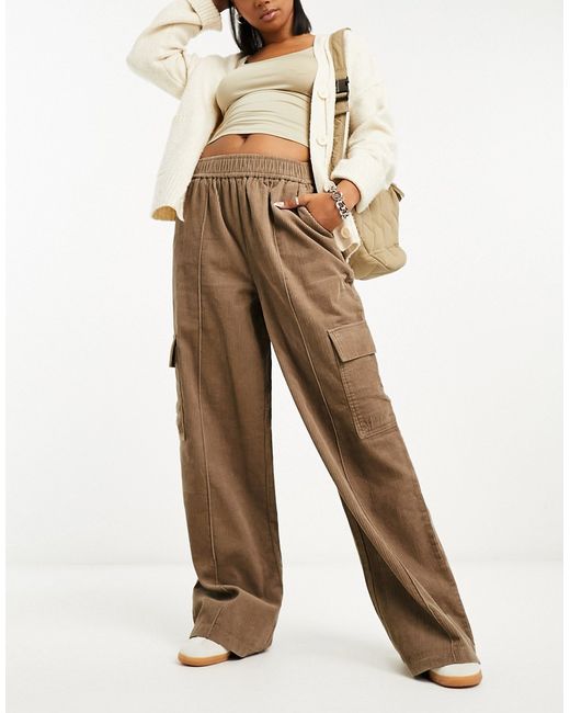 Asos Design cord pull on cargo pants in biscuit-