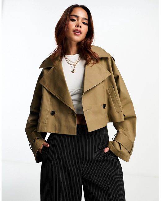 Asos Design cropped trench coat in olive-