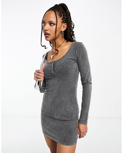 Daisy Street long sleeve button front washed mini dress