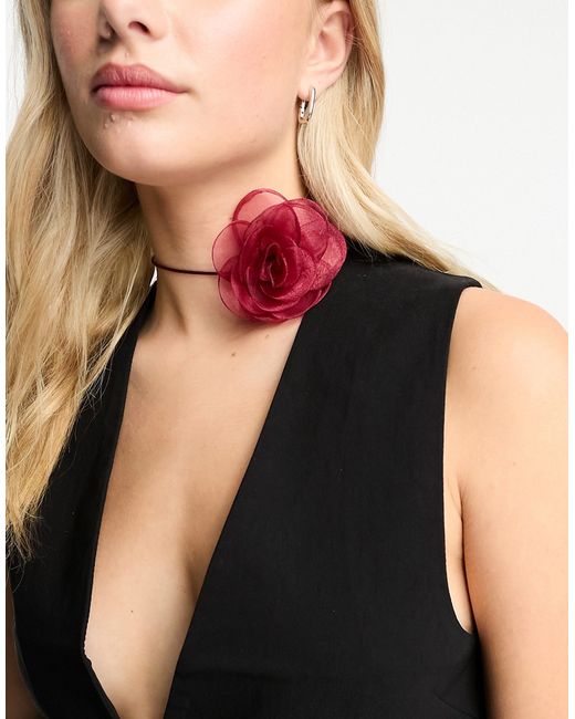 Asos Design choker necklace with corsage detail in burgundy-