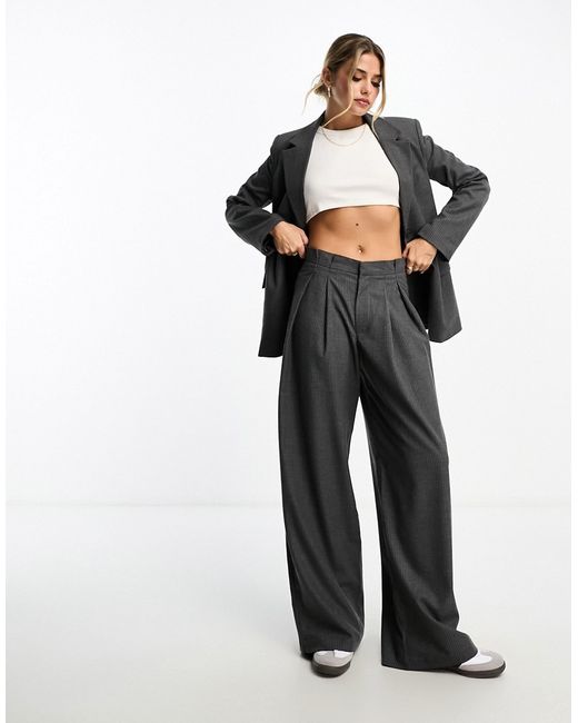 Pull & Bear pinstripe tailored pants in dark part of a set