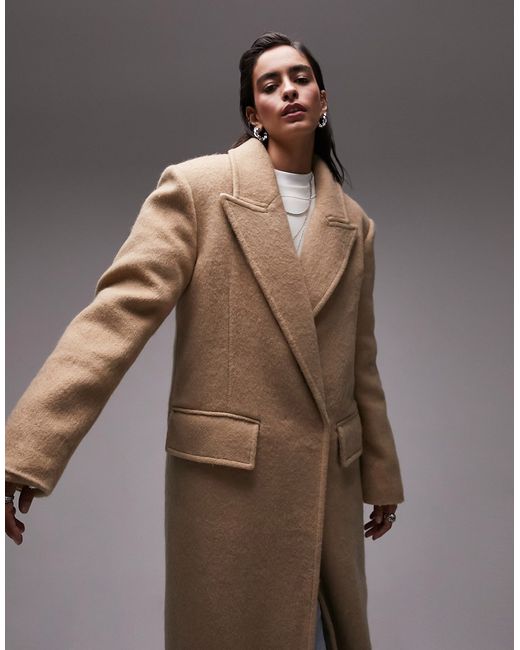 TopShop wool-blend oversized coat with three pocket detail in camel-