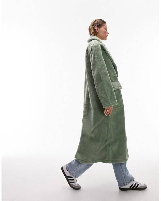 TopShop long-line borg coat in mint-