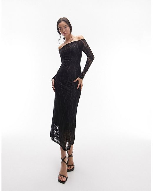 TopShop lace bandeau long sleeve midi dress in