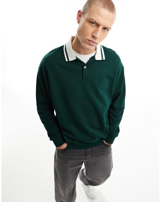 Asos Design oversized rugby polo sweatshirt with tipping in dark