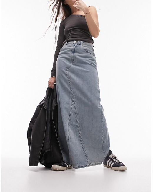 TopShop denim column maxi skirt in dirty bleach-