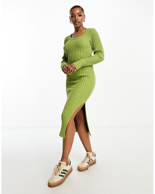 Asos Design square neck knitted midi dress in textured yarn