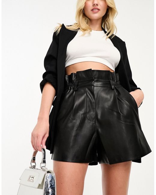 River Island PU shorts with paperbag waist in