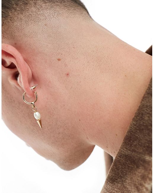 Faded Future spiked pearl single hoop earring in