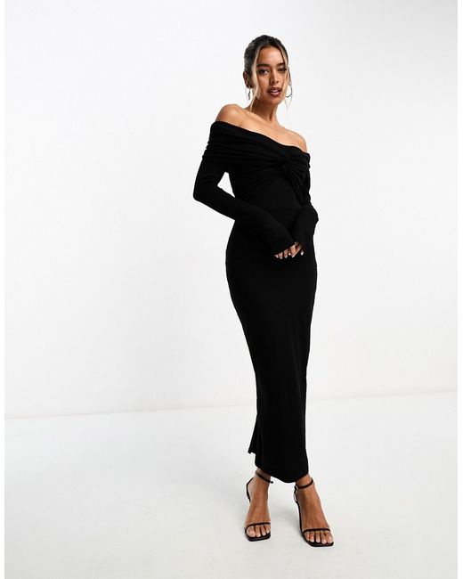 Asos Design off shoulder twist midi dress with long sleeves in