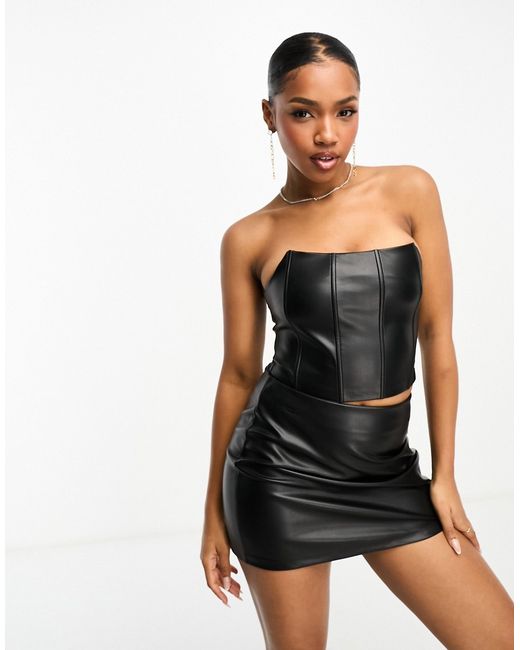 Pull & Bear faux leather corset top in part of a set