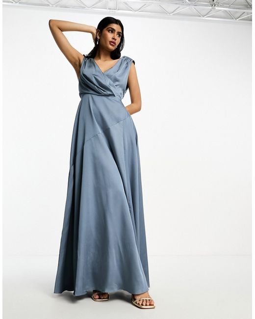Asos Design satin maxi dress with wrap bodice in dusky