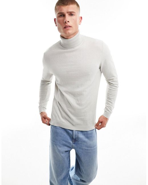 Asos Design knitted roll neck sweater in light