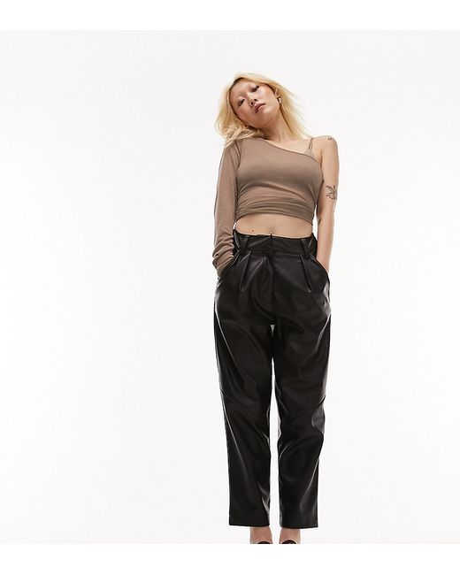 Topshop Petite faux leather high waist pleated peg pants in