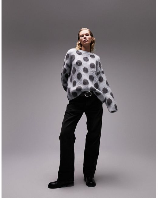 TopShop knitted crew neck fluffy spot sweater in