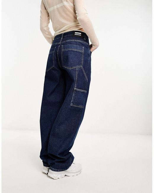 Dr Denim Faye Worker baggy fit mid waist utility cargo style jeans in pebble dark retro-