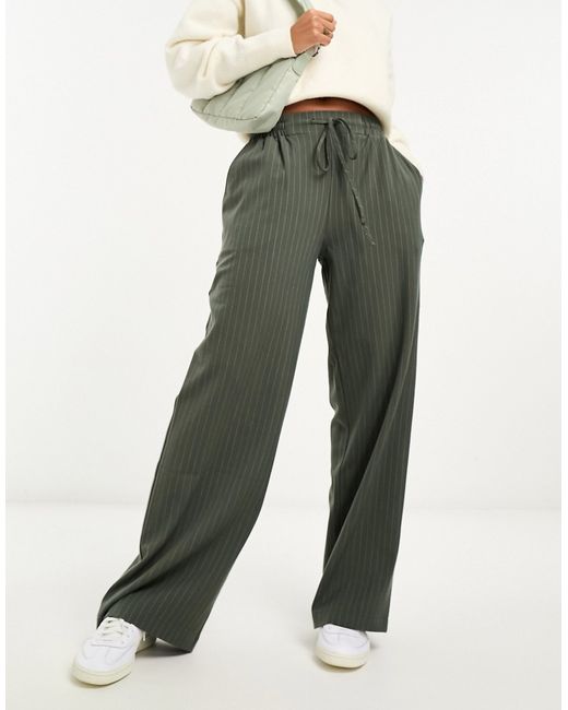 Asos Design pull on pants in khaki stripe-