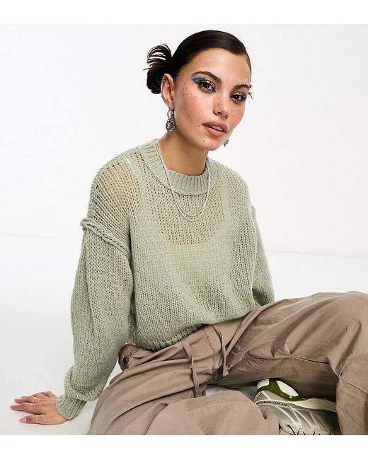 Collusion knit crew neck sweater in pale green-