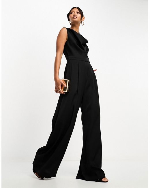 French Connection satin cowl neck jumpsuit in