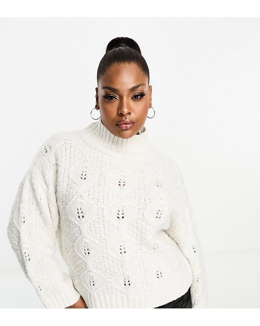 ASOS Curve DESIGN Curve cable sweater with high neck in cream-