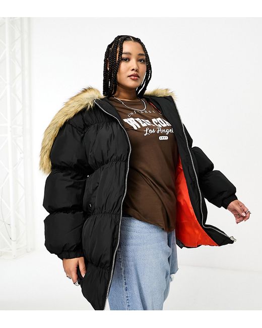 Collusion Plus oversized parka jacket with faux fur hood in