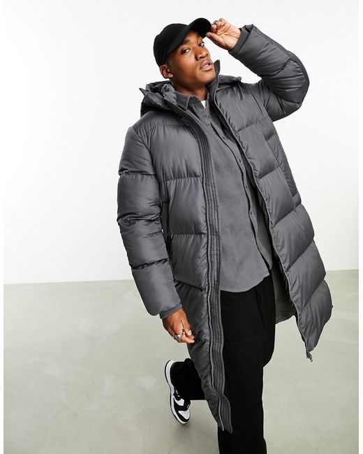 Asos Design longline puffer coat with hood in