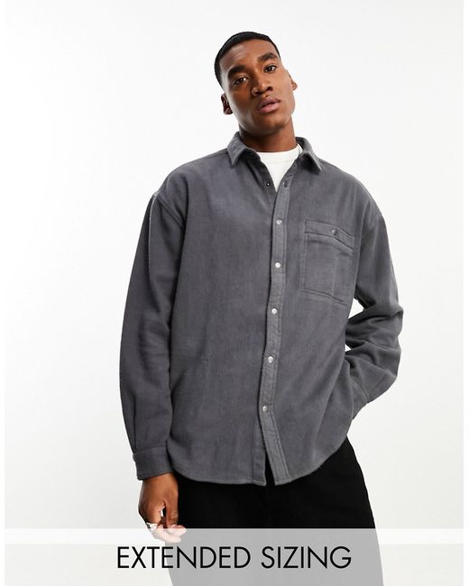 Asos Design 90s oversized washed flannel snaps shirt in charcoal-