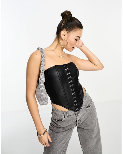 Asos Design leather look corset bustier with hook and eye detail in