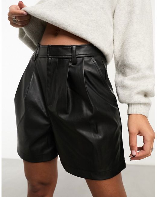 Asos Design faux leather dad shorts in