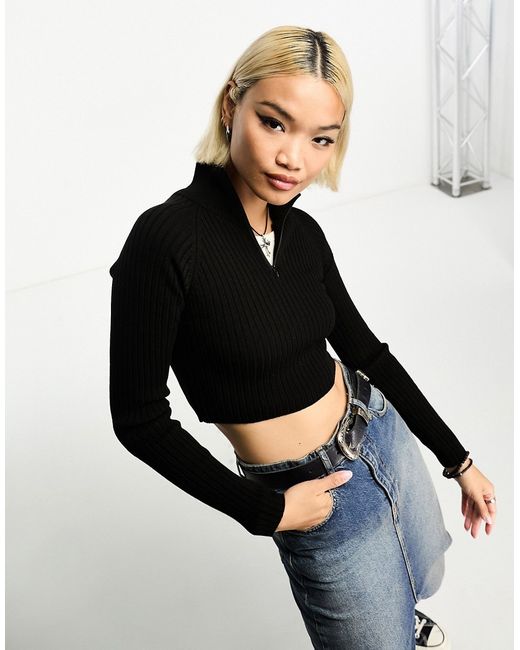 Asos Design knitted crop top with high neck and zip detail in