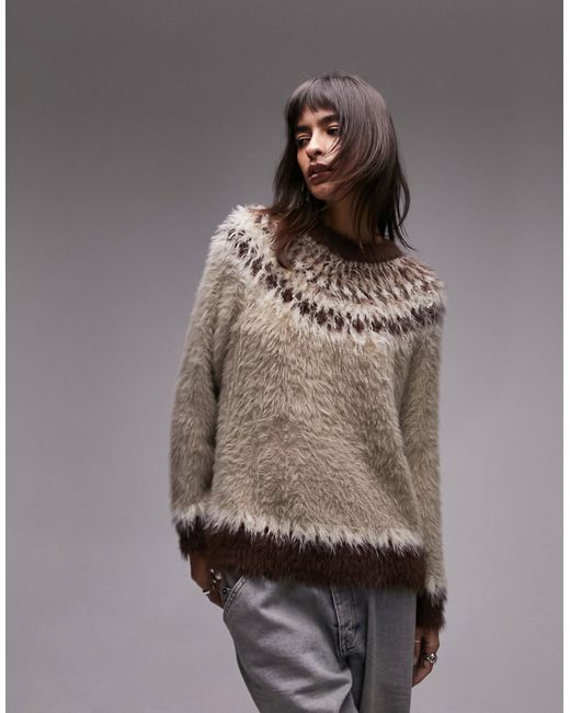 TopShop knitted ultra fluffy fairisle sweater