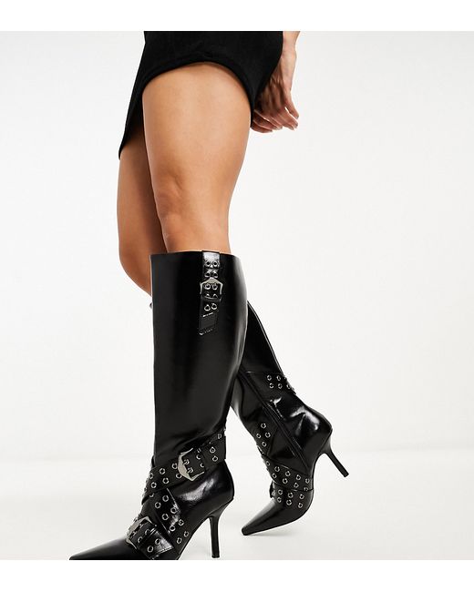 Asos Design Wide Fit Caution heeled hardware knee boots