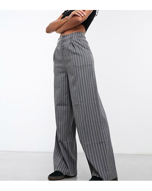 Reclaimed Vintage wide leg striped pants with button details gray-