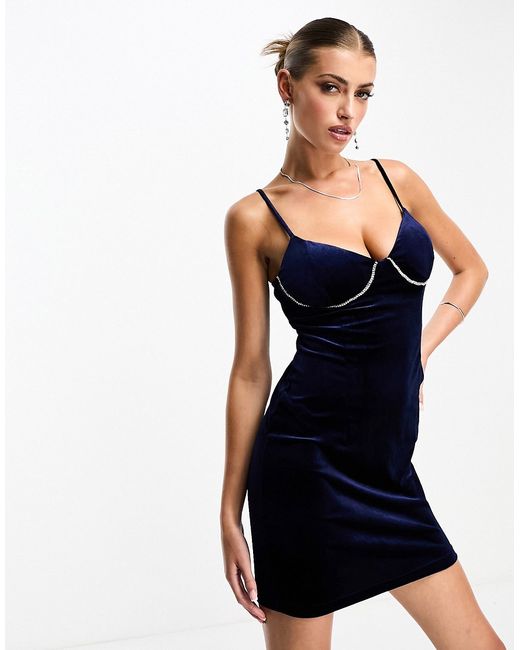NaaNaa velvet bodycon mini dress with embellished cup detail