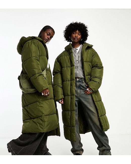 Collusion maxi puffer jacket with hood dark green-