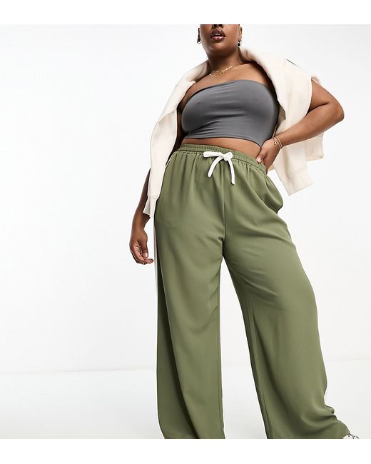 Asos Design Curve pull on pants with contrast panel khaki-