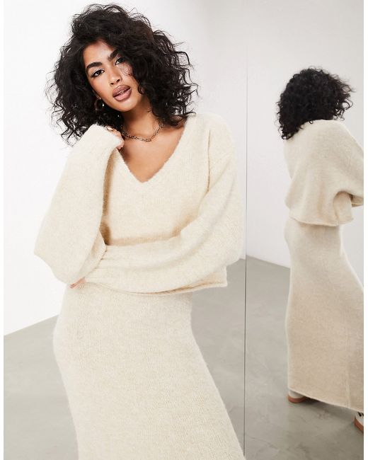 ASOS Edition v neck long sleeve knit sweater stone-