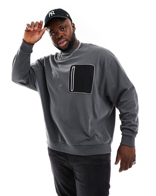 Asos Design oversized sweatshirt with pocket washed black-