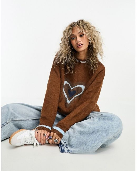 Daisy Street relaxed sweater with retro heart knit