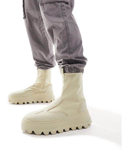Asos Design chunky zip up sock boots stone neoprene-