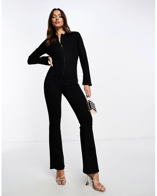 Asos Design stretch denim jumpsuit with long sleeves