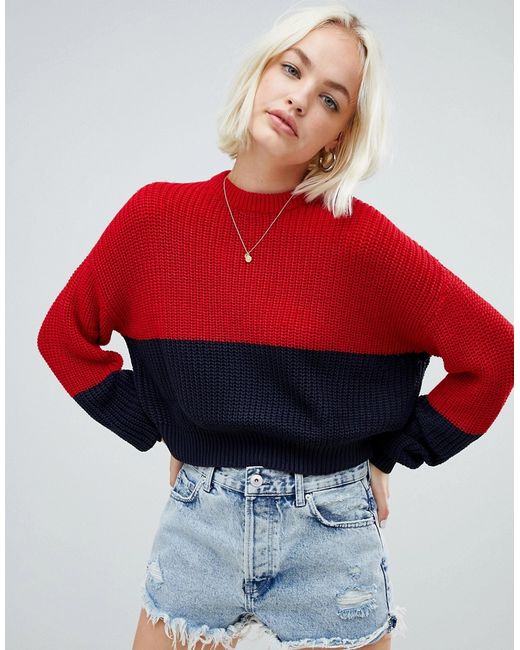 Pull & Bear color block jersey sweater in
