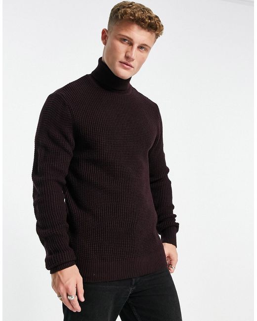 French Connection waffle roll neck sweater burgundy-