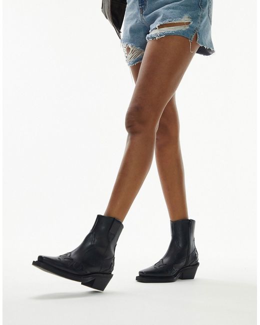 TopShop Lena leather western ankle boots