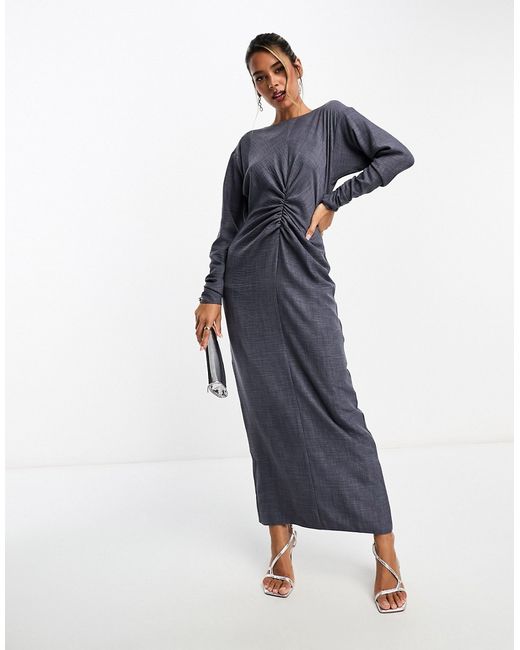 Asos Design long sleeve maxi dress with ruching detail washed